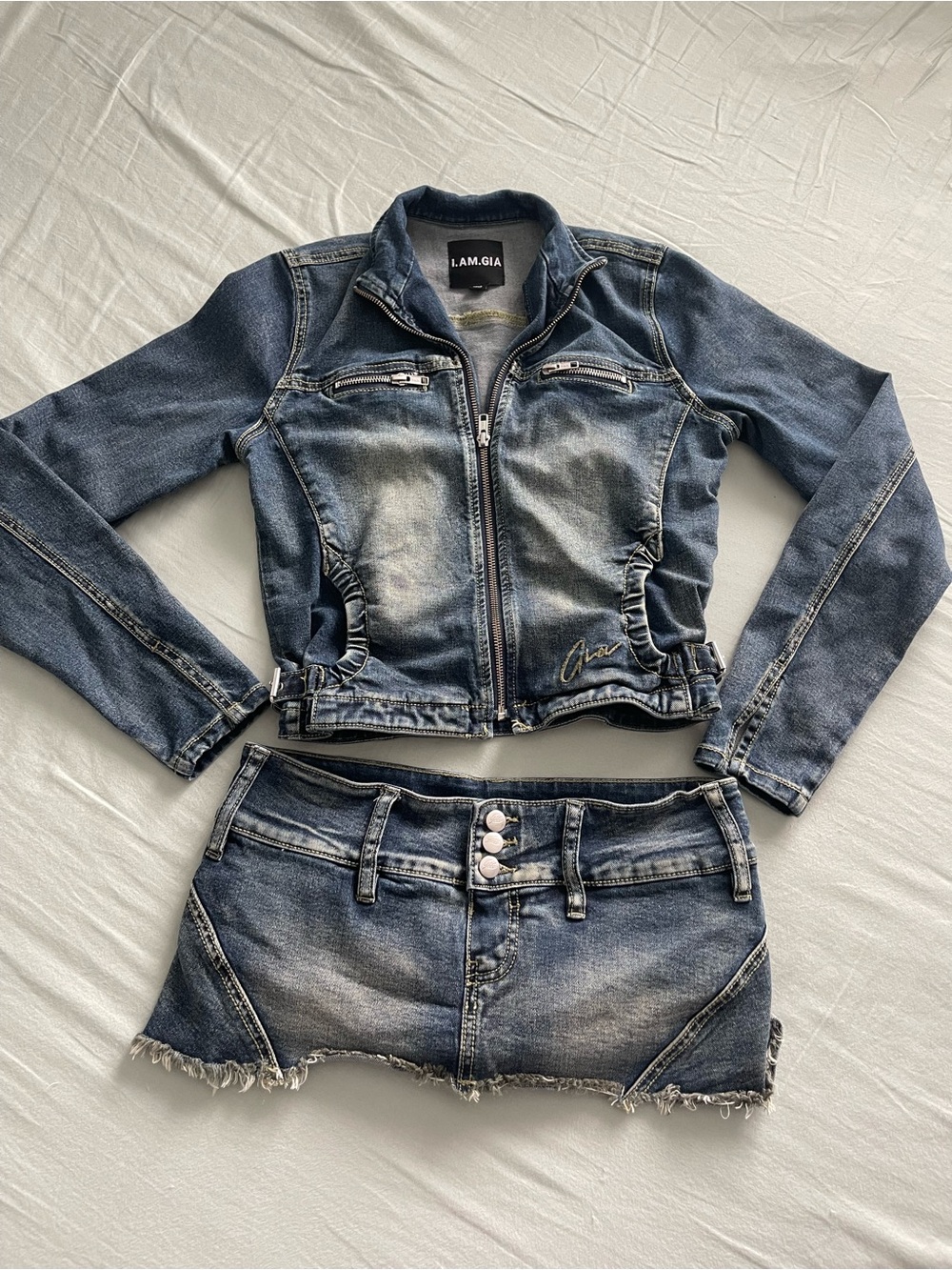 I.AM.GIA Distressed Washed Blue Cropped Denim Jacket